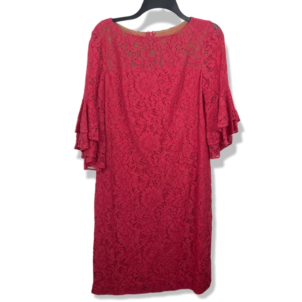 Ralph Lauren Pink Lace Shift Dress Flutter 3/4 Sleeve Round Neck NWT Lined 6